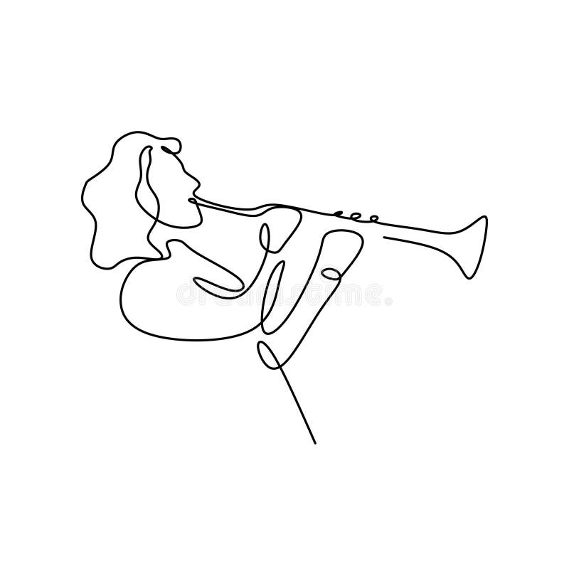 Dibujo lineal continuo de los músicos de jazz que tocan los instrumentos de música de la trompeta libre illustration