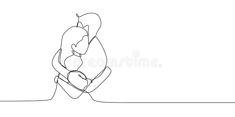 Dibujo lineal continuo de un ejemplo del vector del abrazo de los pares Concepto romántico de diseño romántico del amor en estilo libre illustration
