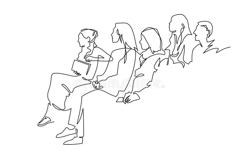 Dibujo lineal continuo del carácter del ejemplo del vector de la audiencia en la sala de conferencias libre illustration