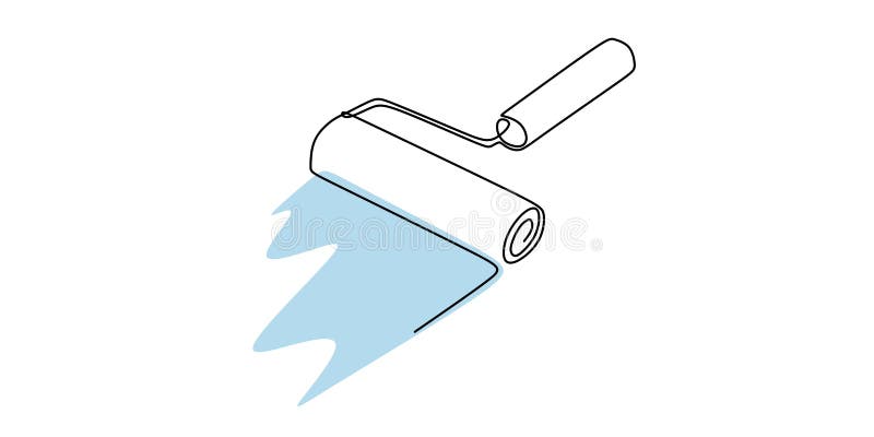 Dibujo lineal continuo del cepillo del rollo de la pintura aislado en el ejemplo blanco del vector del fondo ilustración del vector