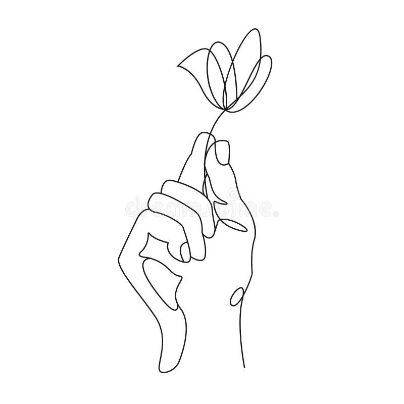 Dibujo lineal continuo Mano que sostiene la flor Ilustraci? n del vector ilustración del vector