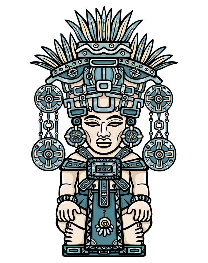  Dibujo Linear Del Color  Imagen Decorativa De Una Deidad India Motivos Del Arte Del Maya De Los Indios Ilustración del Vector
