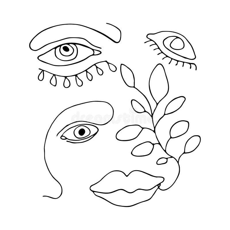 Dibujo a Mano Arte Abstracto De Línea De Retrato Femenino Aislado En Fondo  Blanco. Ilustración Vectorial Moderna. Labios De Ojos Y Ilustración del  Vector - Ilustración de contorno, floral: 193881246