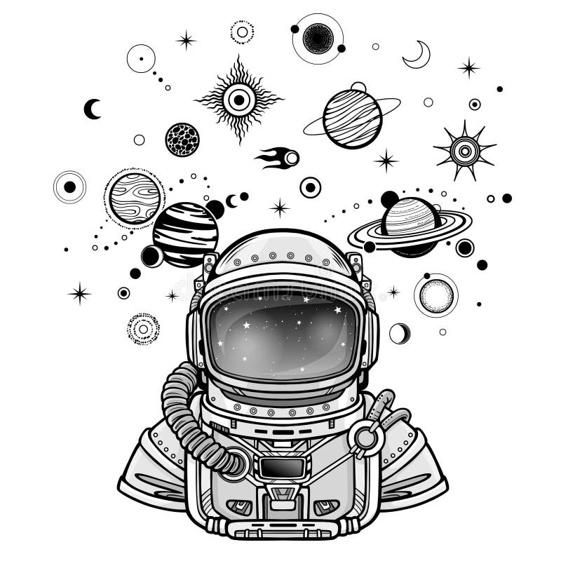 Dibujo Monocromo: Animador Astronauta Con Traje Espacial Ilustración del  Vector - Ilustración de icono, cosmos: 172550218