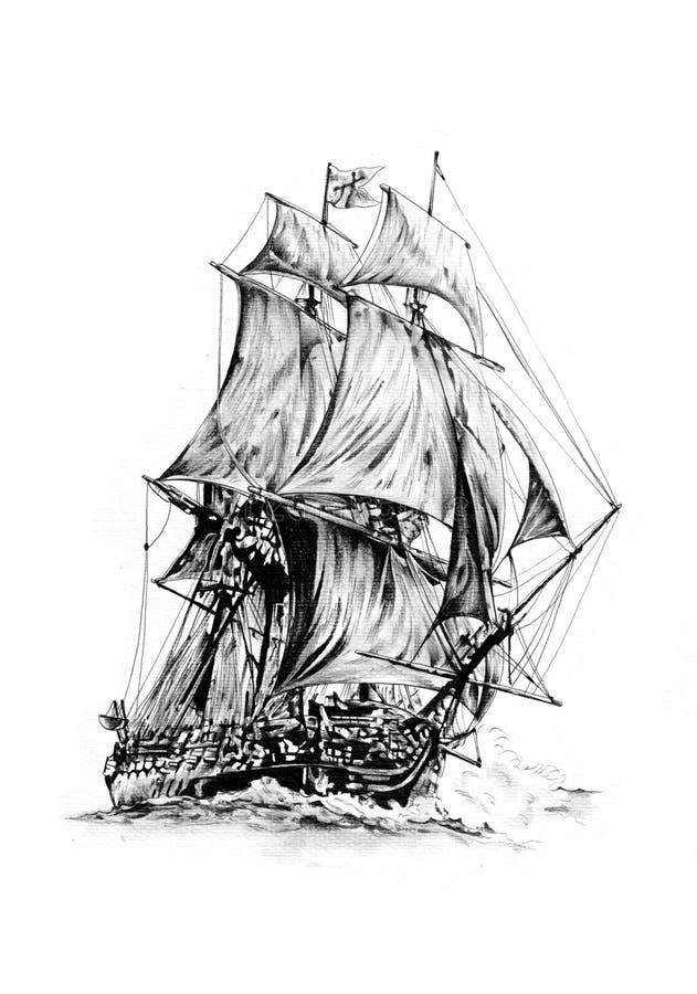 Dibujo Motivo Del Mar Antiguo Del Barco Hecho a Mano Stock de ilustración -  Ilustración de nearsighted, marinero: 40330098