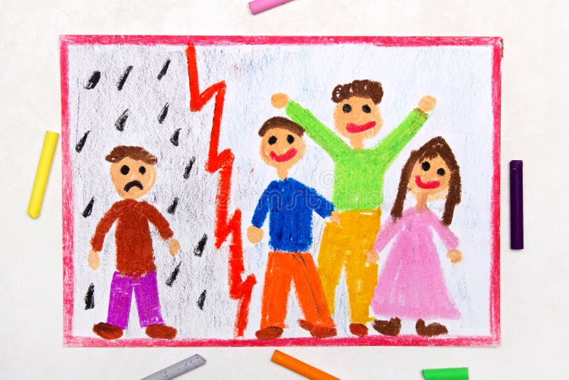 Dibujo: Muchacho solo triste y amigo feliz sonriente libre illustration Dibujo: Muchacho solo triste y amigo feliz sonriente libre illustration