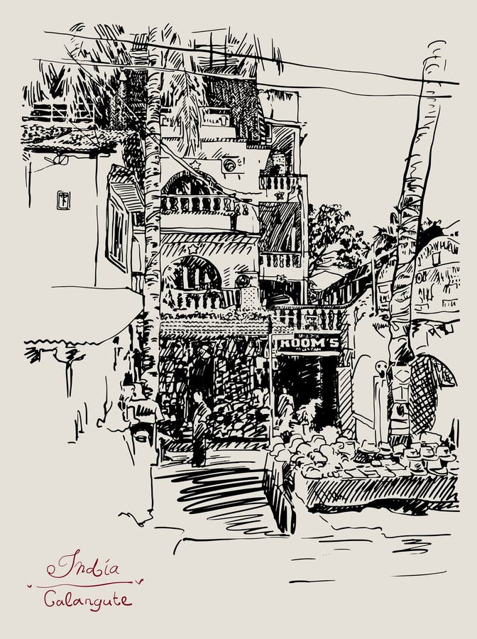Dibujo original de la India Goa Calangute Baga libre illustration Dibujo original de la India Goa Calangute Baga libre illustration