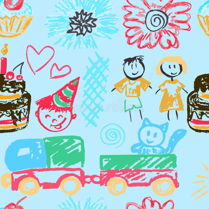  Dibujo Sin Costuras De Niños Lindos. Crayones De Cera De Color Ilustración del Vector