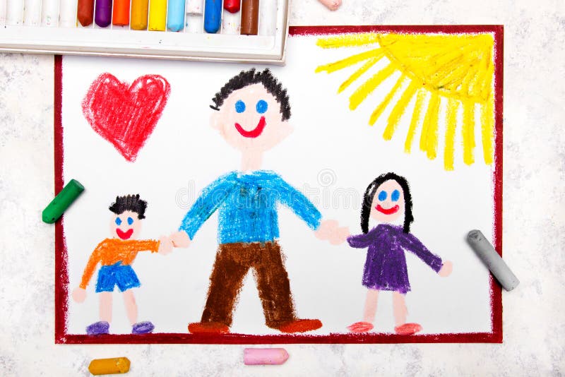 Dibujo: Solo parenting Familia sonriente con el padre y sus dos niños libre illustration Dibujo: Solo parenting Familia sonriente con el padre y sus dos niños libre illustration