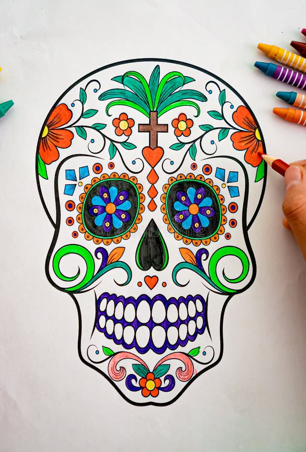 Dibujo Tradicional Mexicano De Un Día De Calavera Muerta Sobre Una Mesa  Imagen de archivo - Imagen de maquillaje, tradicional: 198785111