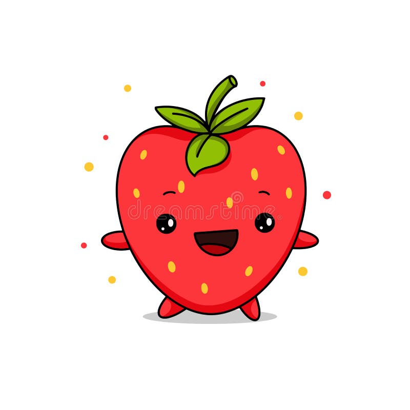Dibujo vectorial Kawaii Strawberry, adorable berry de verano sonriendo para logo, afiche, pancarta, logo, icono, textil