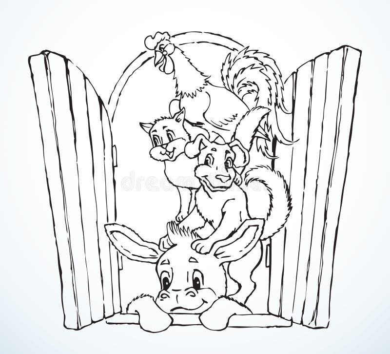 Dibujo Vectorial. Músicos De La Ciudad De Bremen Ilustración del Vector - Ilustración de aislado, animal: 203242693 Dibujo Vectorial. Músicos De La Ciudad De Bremen Ilustración del Vector - Ilustración de aislado, animal: 203242693