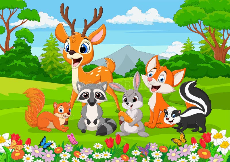 Dibujos animados animales salvajes en la jungla