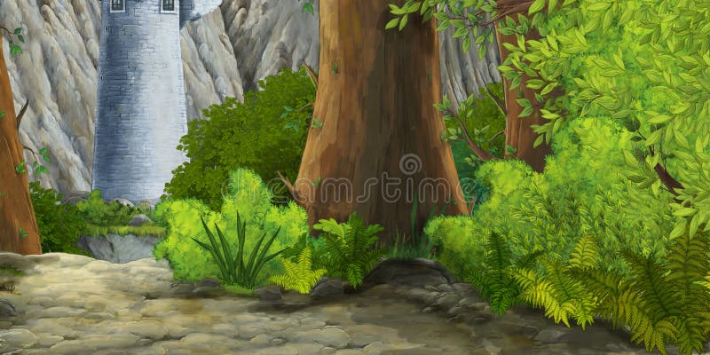 dibujos animados de verano con sendero en el bosque - nadie en escena - ilustración para niños ilustración del vector dibujos animados de verano con sendero en el bosque - nadie en escena - ilustración para niños ilustración del vector