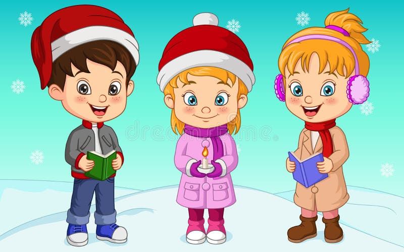 Dibujos Animados Niños Cantando Villancicos De Navidad Ilustración del  Vector - Ilustración de poco, villancico: 229952416