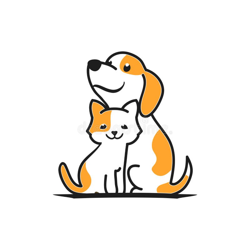 Dibujos Animados Perro Gato Logo Hecho En Dos Colores Juguetón Mascota Sentado O Símbolo Veterinario. Vector Ilustración del Vector - de vector, lindo: 212072115