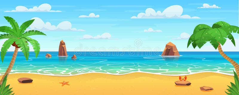 Dibujos Animados Playa De Verano. Ilustración del Vector - Ilustración de  cielo, marina: 220223625