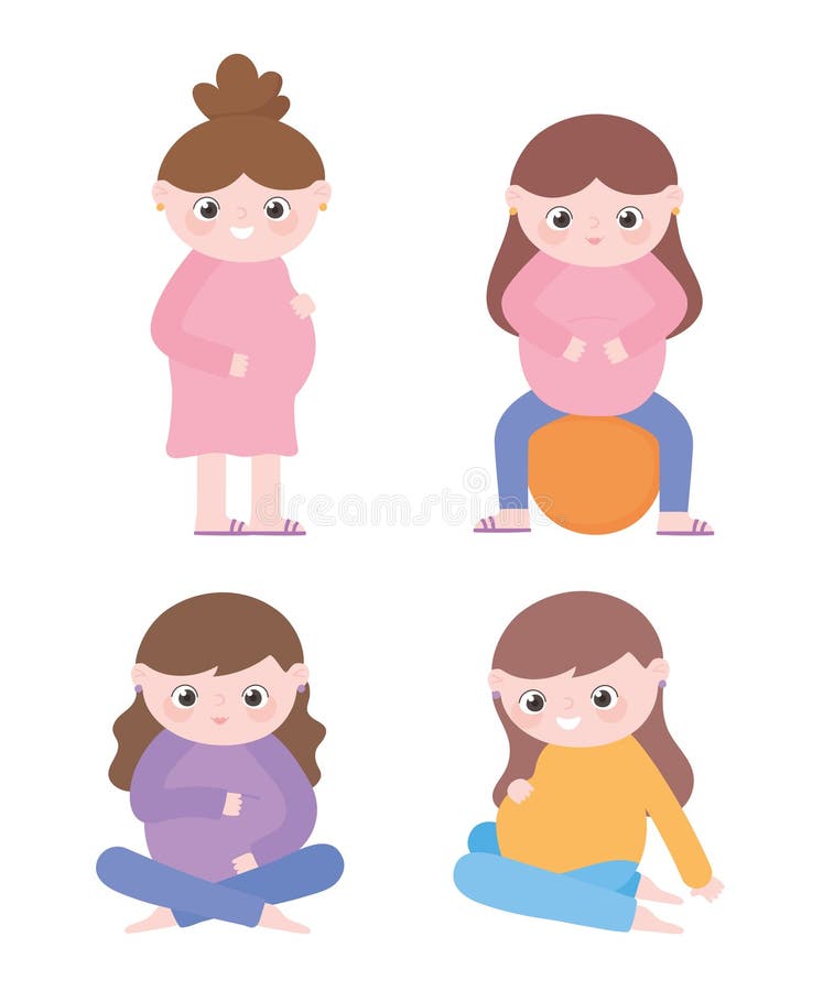 Dibujos Animados Sobre Embarazo Y Maternidad De Diferentes Mujeres  Embarazadas Ilustración del Vector - Ilustración de prenatal, mujer:  198332773