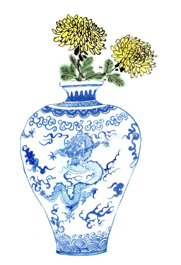 dibujos del Chino-estilo, bosquejos, flor del crisantemo en porcelana azul y blanca stock de ilustración dibujos del Chino-estilo, bosquejos, flor del crisantemo en porcelana azul y blanca stock de ilustración