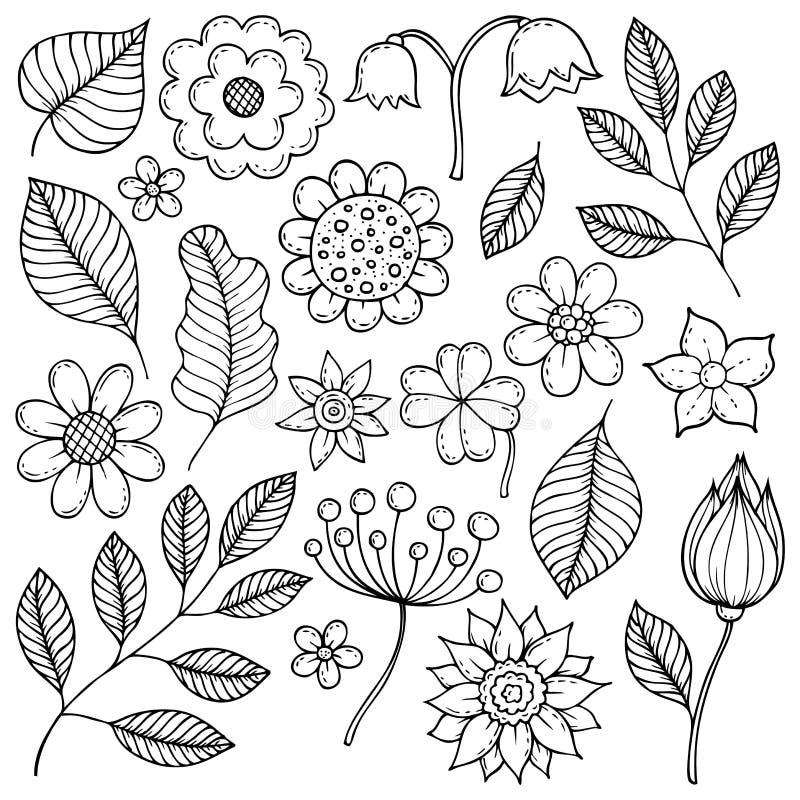 Dibujos Del Tema 1 De Las Flores Y De Las Hojas Ilustración del Vector -  Ilustración de resorte, plantas: 94223549