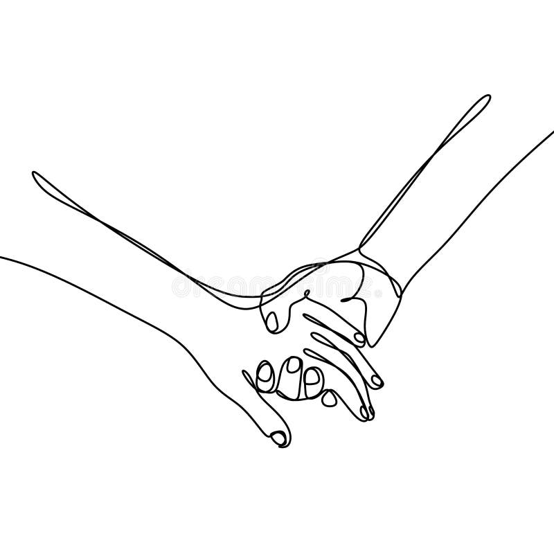 Dibujos lineales continuos de las manos que se ligan ilustración del vector