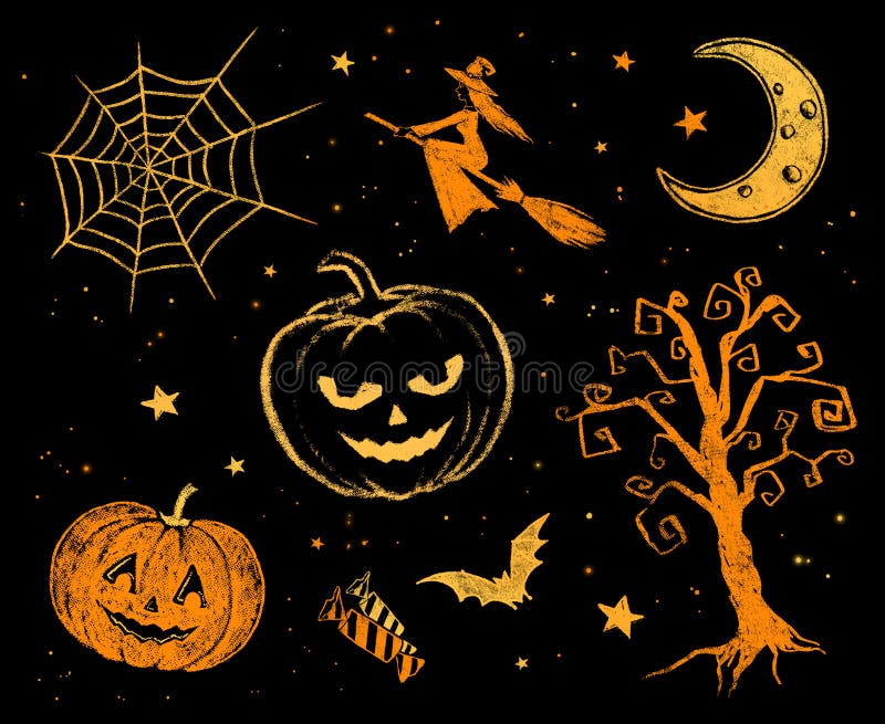 Dibujos Marcados Con Tiza De Halloween Stock de ilustración - Ilustración  de marcado, pizarra: 57878720