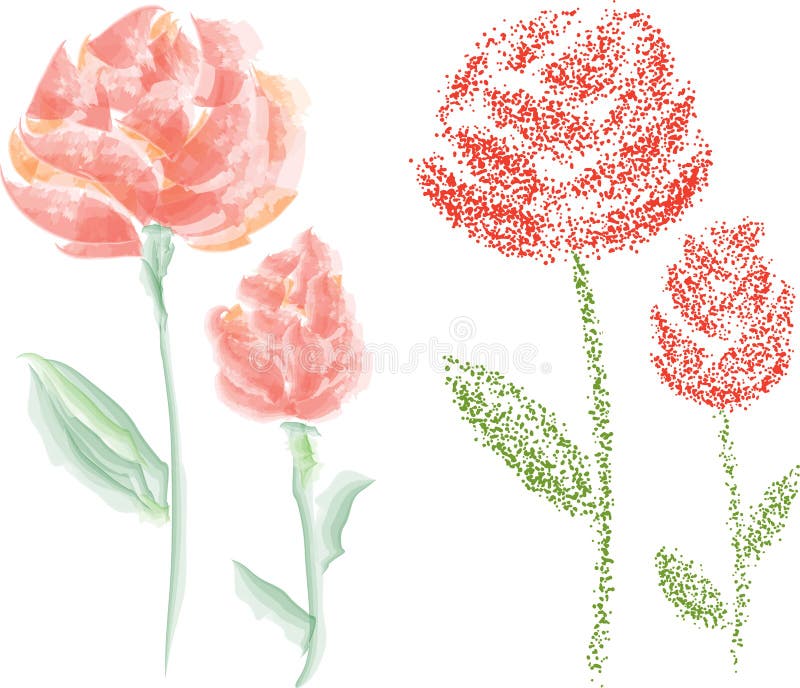  Dibujos Vectoriales De Rosas Rojas Flores En Varias Texturas Ilustración del Vector