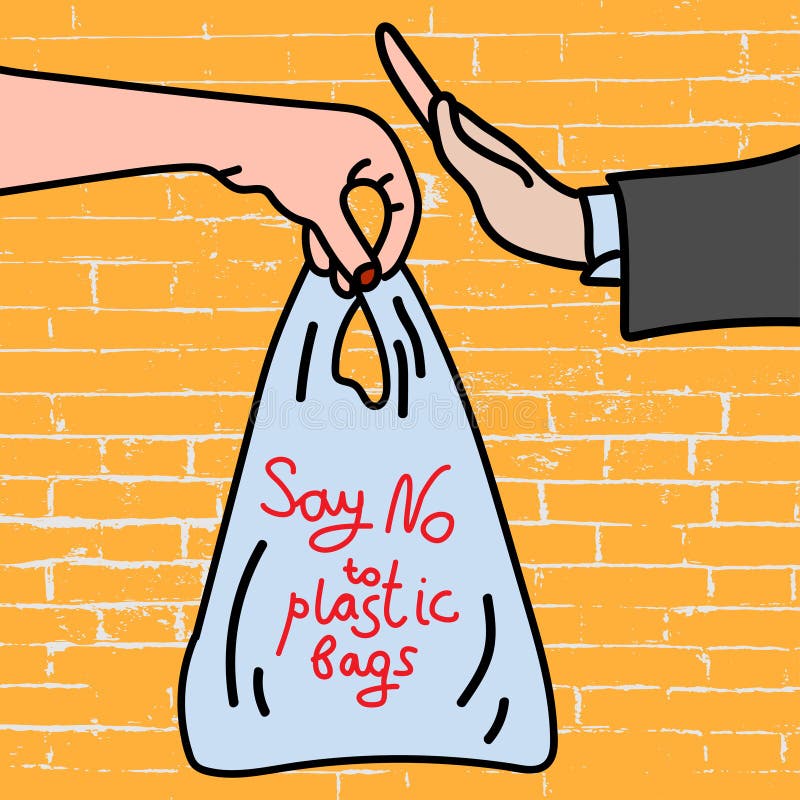 Dica no ai sacchetti di plastica sul manifesto del fondo del mattone illustrazione di stock Dica no ai sacchetti di plastica sul manifesto del fondo del mattone illustrazione di stock