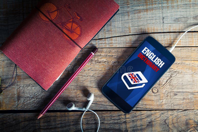 Diccionario inglés app en un teléfono móvil imagen de archivo Diccionario inglés app en un teléfono móvil imagen de archivo