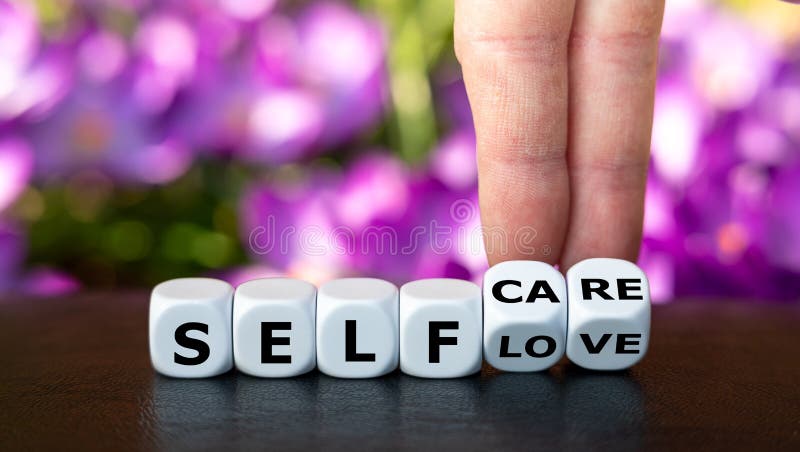 Dice forms the expressions `self love` and `self care`. Myself concept stock images, royalty-free photos and pictures