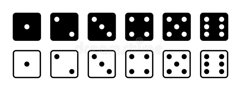Dice. Game dice. Icon with side of cube from one to six number. Die roll in craps or poker. Set of black icon sided for gamble.