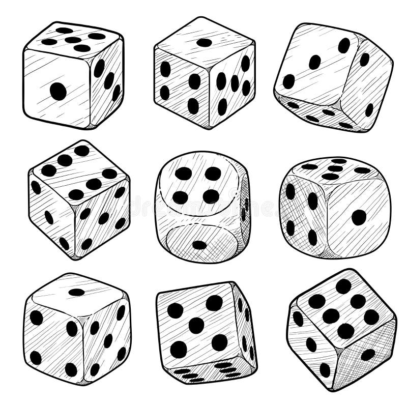 Dice illustration, drawing, engraving, ink, line art, vector royalty free i...