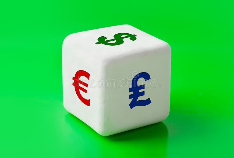 Dice with money symbols - business concept background