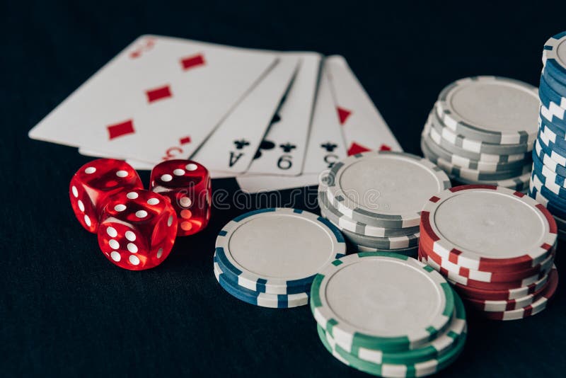 Dice with Playing Cards and Chips Stock Image Image of casino, dice