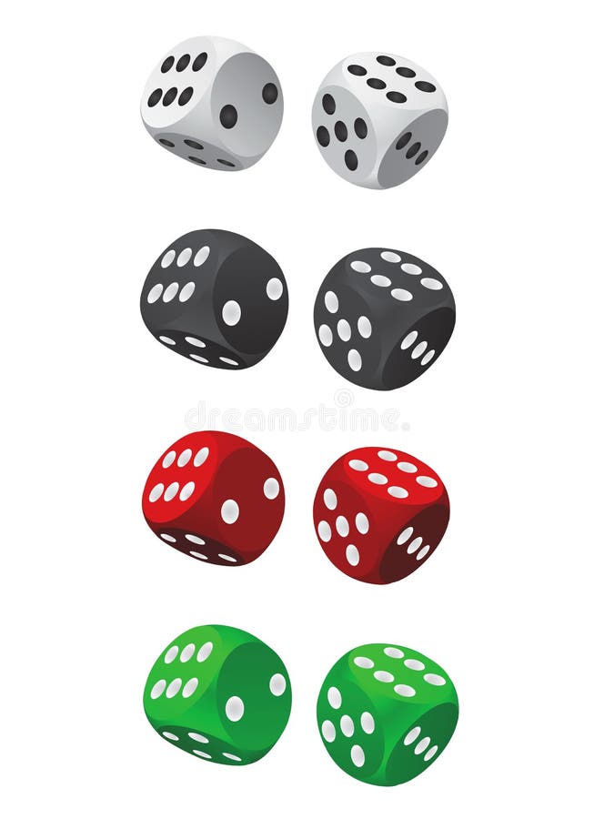 Set of four color dice vector. Poker black white vectors