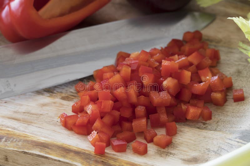 Diced Red Bell Peppers stock image. Image of fresh, peppers 108849921