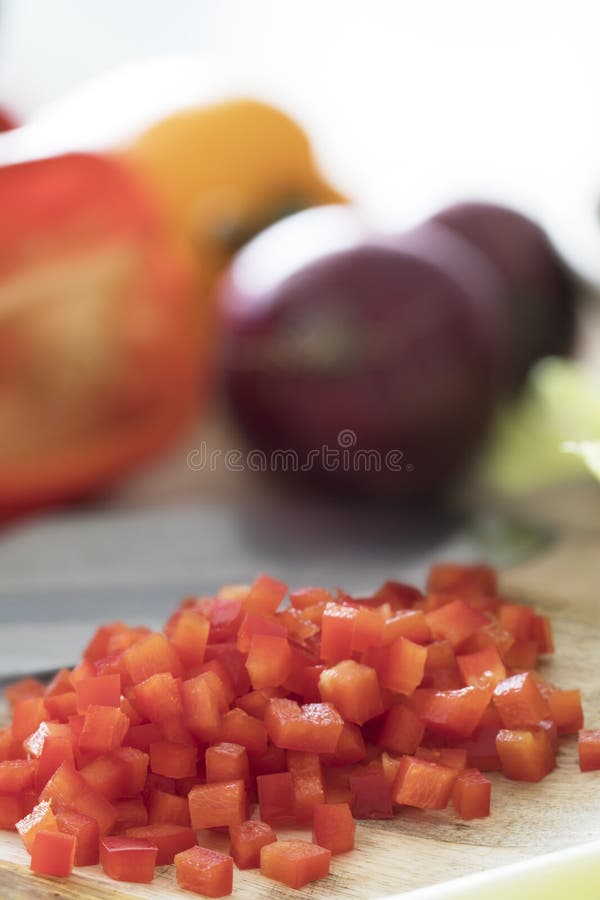 Diced Red Bell Peppers Vertical Stock Photo Image of gourmet, healthy