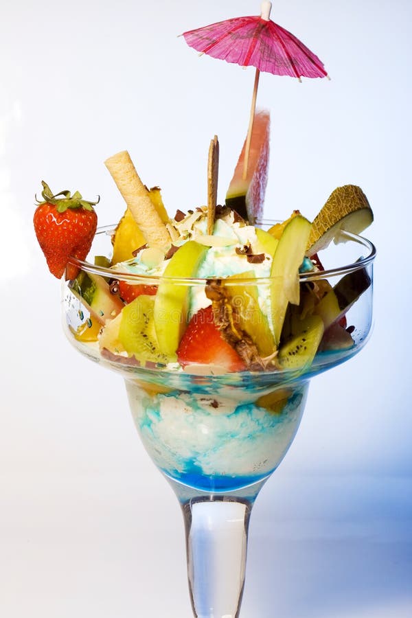 Diced Tropical Fruit with Frozen Ice Cream Stock Photo Image of