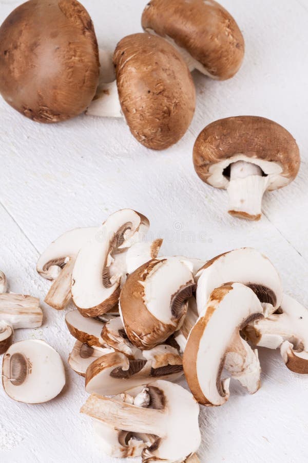 Diced and Whole Agaricus Brown Button Mushrooms Stock Image Image of 