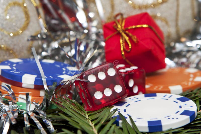 Dices, gift and chips for Christmas