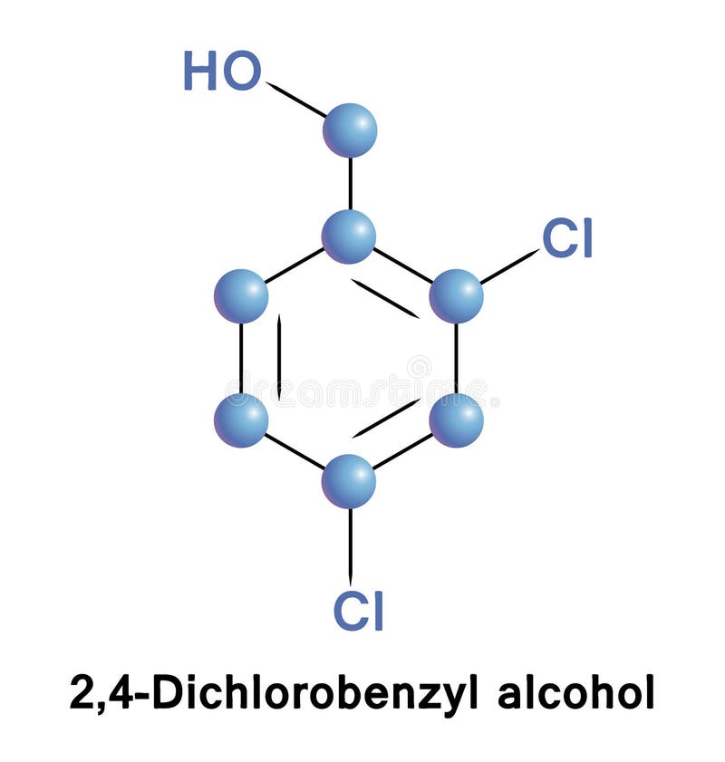 Dichlorobenzyl alkoholantiseptiskt medel stock illustrationer Dichlorobenzyl alkoholantiseptiskt medel stock illustrationer