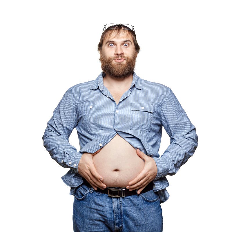 Dicker Mann Mit Dem Bauch Auf Einem Weissen Hintergrund Stockbild Bild Von Nahrung Familie 50121169