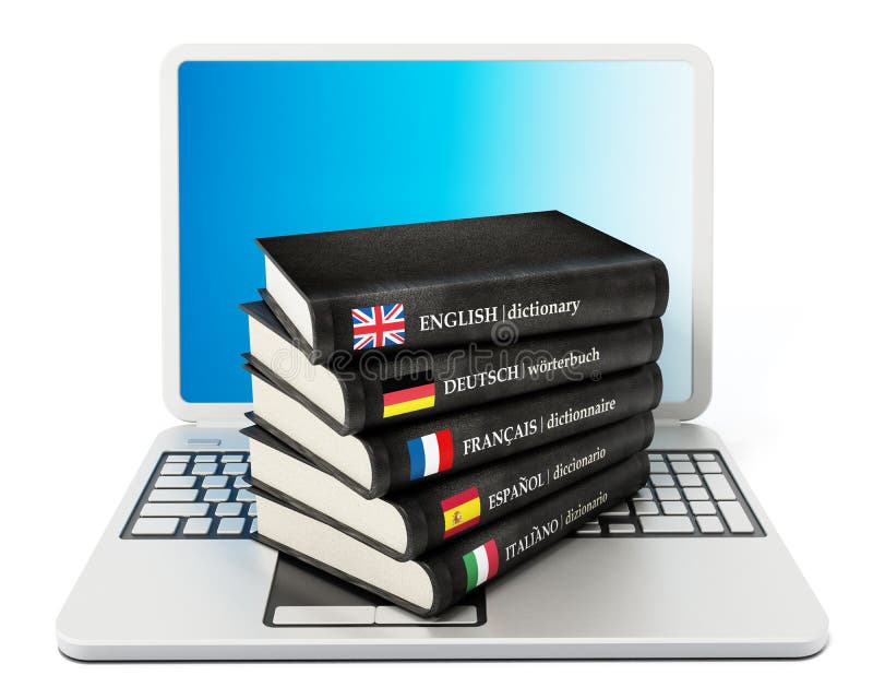 Dictionaries Standing on Laptop Computer Stock Illustration
