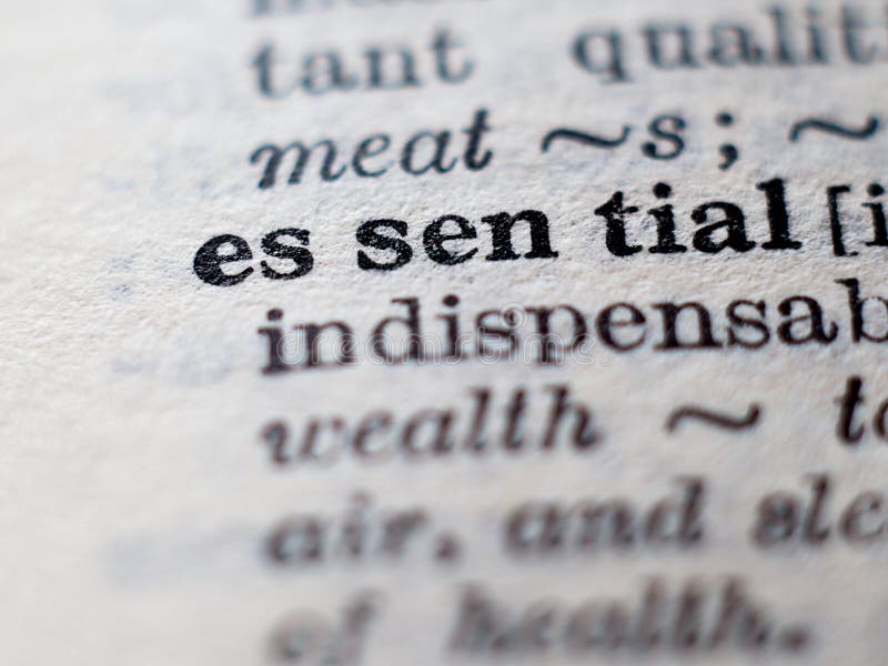 Dictionary Definition of Word Essential Stock Image Image of