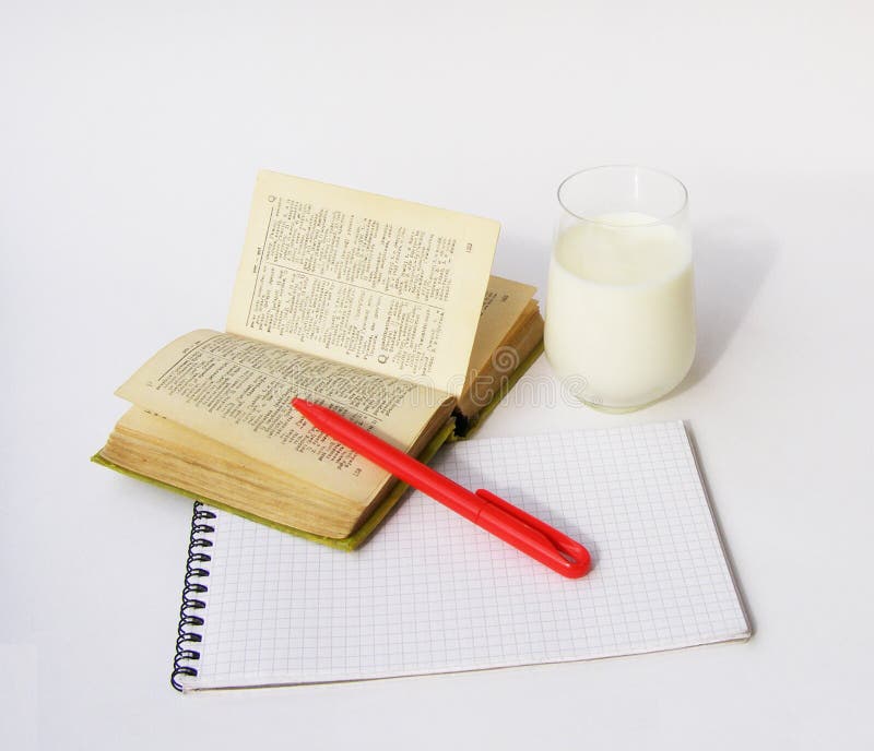 Dictionary and Glass of Milk Stock Image Image of investigate, drink