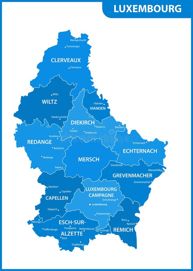 Die Ausführliche Karte Des Luxemburgs Mit Regionen Oder Zustände Und Städte, Hauptstädte 
