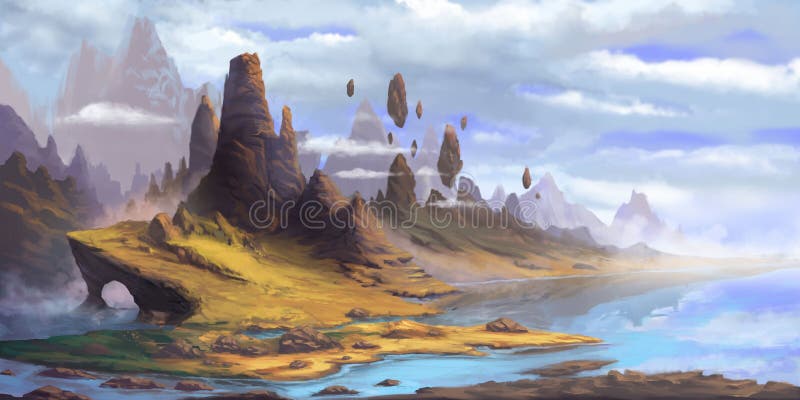 Die Berge Fantasy Fiction Natürlicher Hintergrund Concept Art
