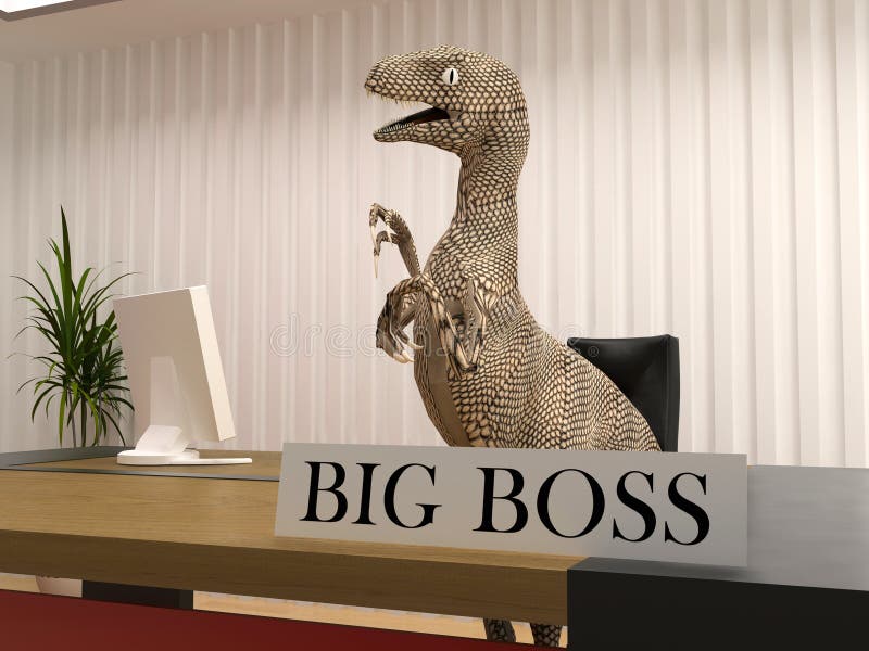 The dinosaur in boss room (3D render). The dinosaur in boss room (3D render)