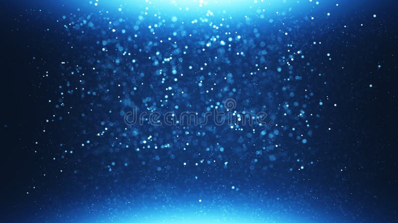 Die blauen Teilchen, die Sternstaub bokeh leuchten, funkeln Preise abwischen abstrakten Hintergrund. futuristisches Glitter im Rau