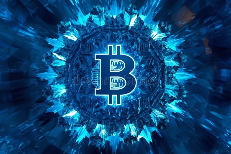 Die Blockchains essence ein abstraktes blaues Bitcoin-Zeichen aus Transaktionen. lizenzfreie abbildung